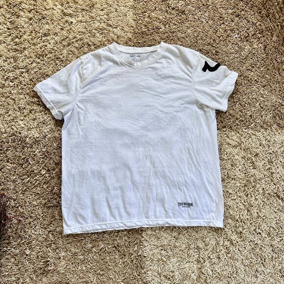 True Religion Jeans White Short Sleeve Tee Shirt Logo Women’s Size M - Picture 2 of 5